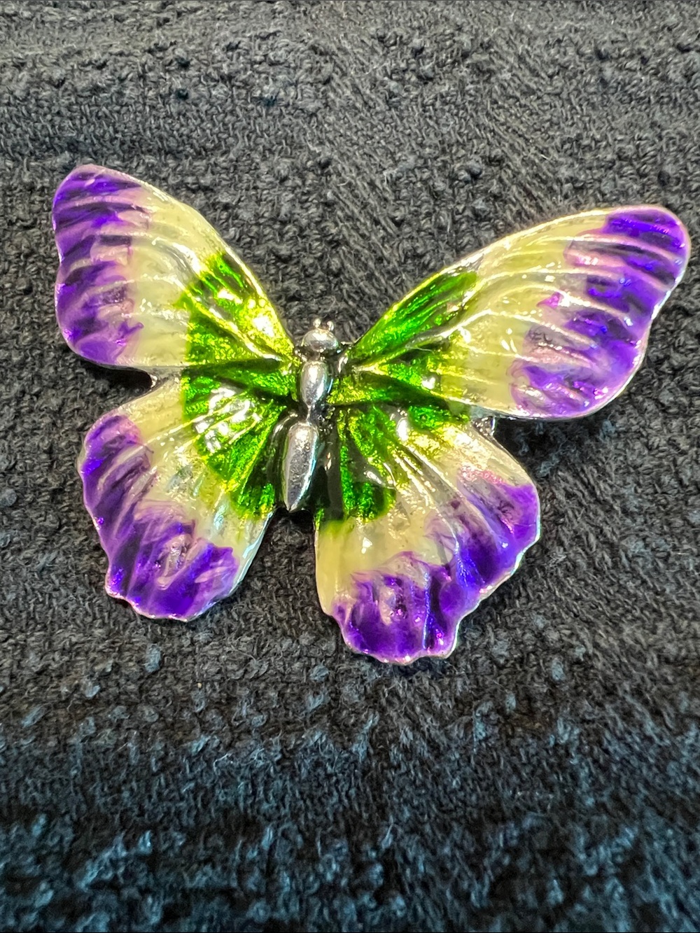 Vibrant Purple & Green Butterfly Brooch